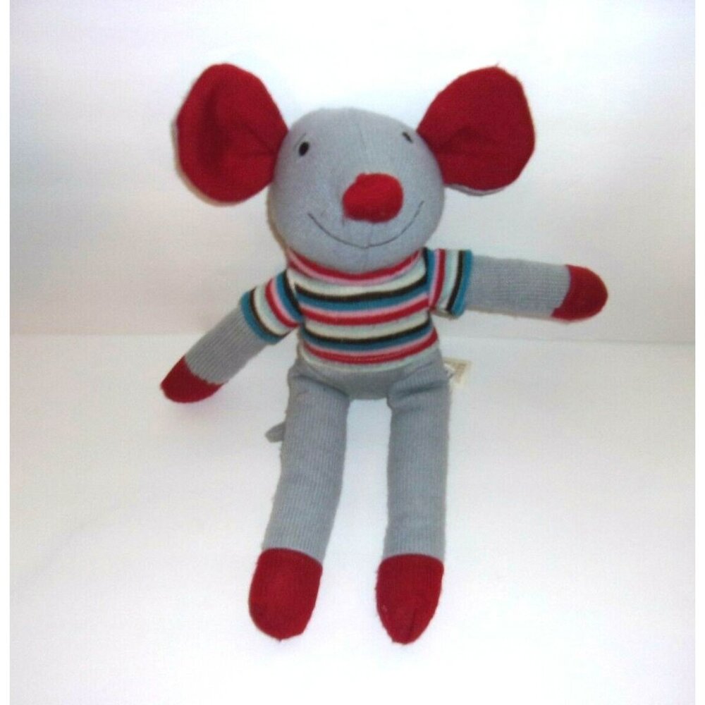 Dan Dee Gray Red Sock Mouse Striped Shirt Knit Plush 17 Inch Stuffed Animal Toy